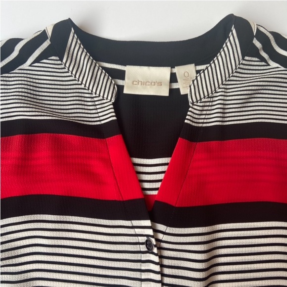 CHICO’S Striped Long Roll Tab Sleeve Button Down Career Wear Blouse Size 0 or XS - Picture 5 of 15